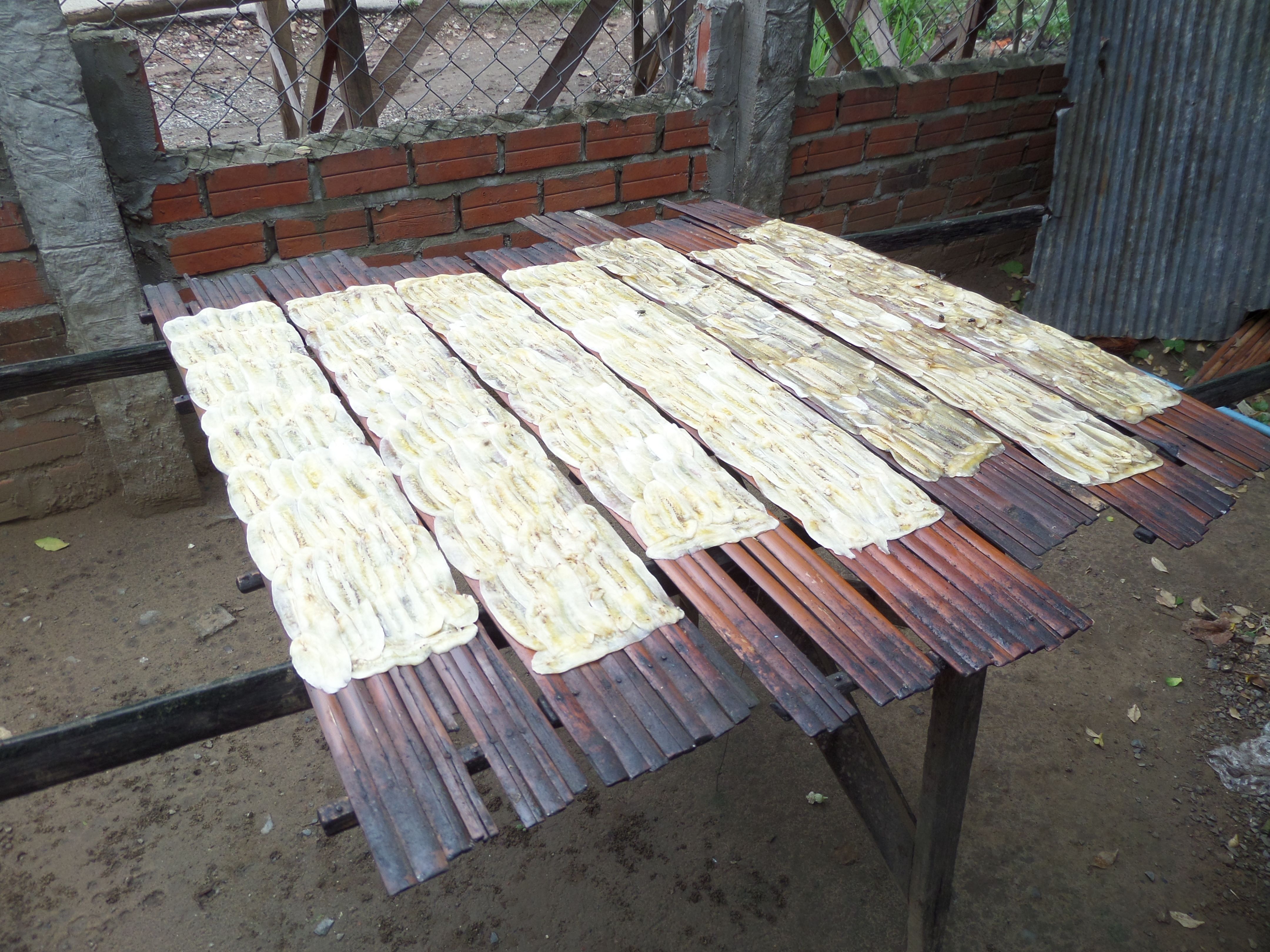 Making dried bananas, Battambang Cambodia