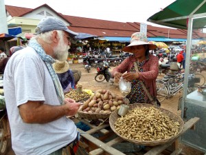 Arriving with Dani at the market in Siem Reap, Cambodia