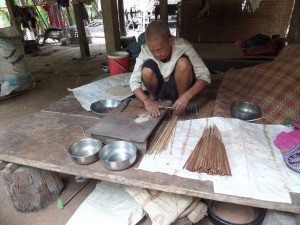 Oscar makes dessert, palm sugar wrapped in ground rice